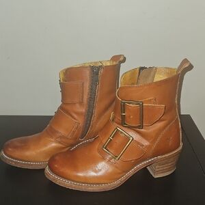 Frye Tan Leather Moto Boots